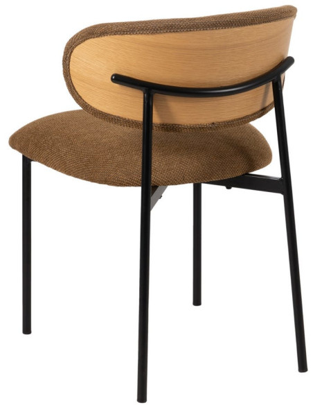 Chaise vintage style années 70 Tissu Marron Métal Noir Bois contreplaqué Naturel Zalina (Lot de 4) - 4