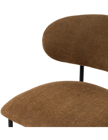 Chaise vintage style années 70 Tissu Marron Métal Noir Bois contreplaqué Naturel Zalina (Lot de 4) - 6