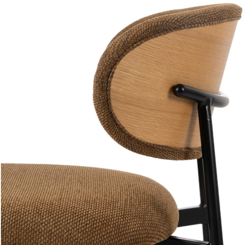 Chaise vintage style années 70 Tissu Marron Métal Noir Bois contreplaqué Naturel Zalina (Lot de 4) - 8