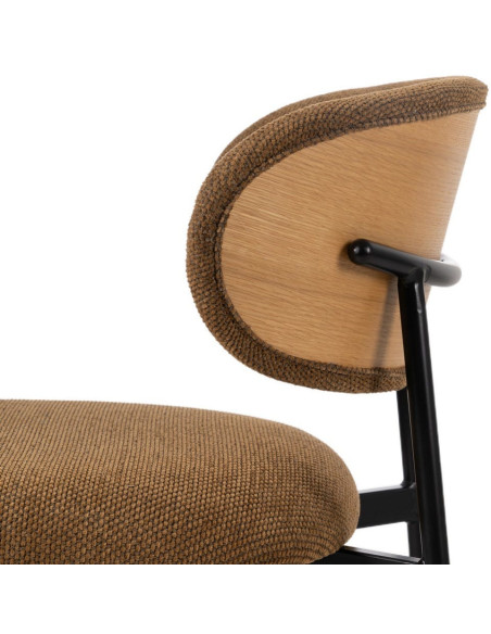 Chaise vintage style années 70 Tissu Marron Métal Noir Bois contreplaqué Naturel Zalina (Lot de 4) - 8