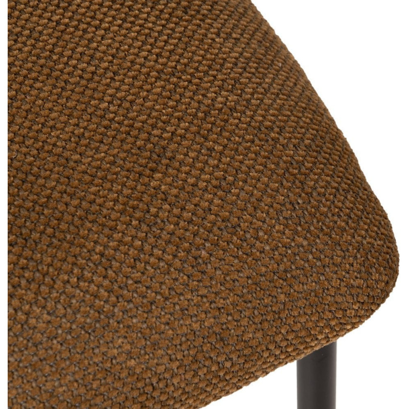 Chaise vintage style années 70 Tissu Marron Métal Noir Bois contreplaqué Naturel Zalina (Lot de 4) - 9