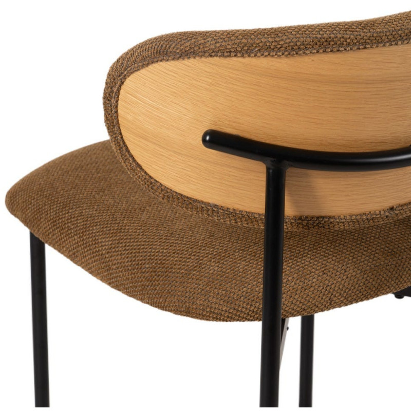 Chaise vintage style années 70 Tissu Marron Métal Noir Bois contreplaqué Naturel Zalina (Lot de 4) - 10