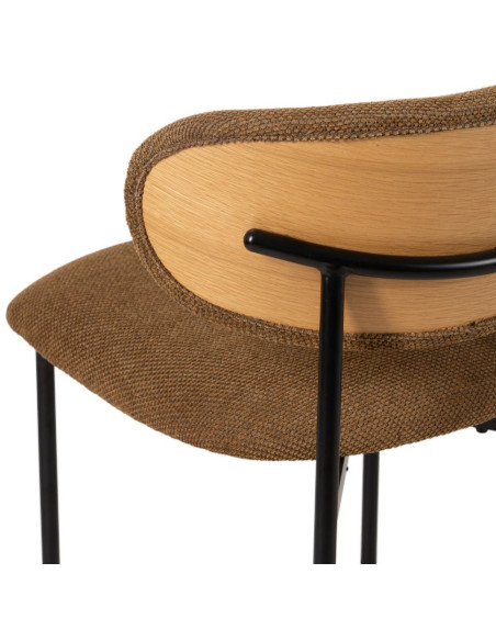Chaise vintage style années 70 Tissu Marron Métal Noir Bois contreplaqué Naturel Zalina (Lot de 4) - 10