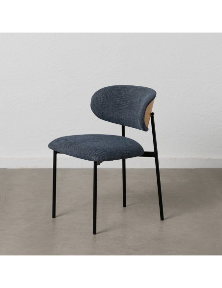 Chaise vintage style années 70 Tissu Bleu Métal Noir Bois contreplaqué Naturel Zalina (Lot de 4) - 1
