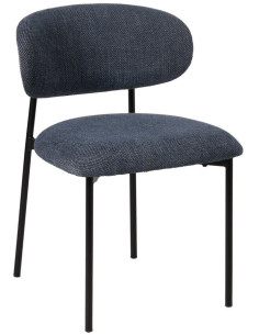 Chaise vintage style années 70 Tissu Bleu Métal Noir Bois contreplaqué Naturel Zalina (Lot de 4) - 2