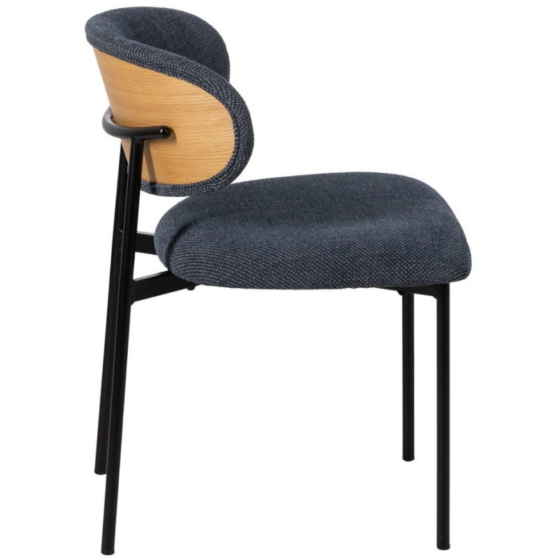 Chaise vintage style années 70 Tissu Bleu Métal Noir Bois contreplaqué Naturel Zalina (Lot de 4) - 3