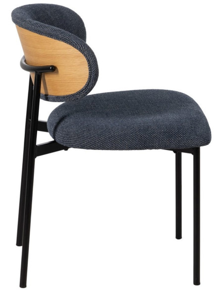 Chaise vintage style années 70 Tissu Bleu Métal Noir Bois contreplaqué Naturel Zalina (Lot de 4) - 3