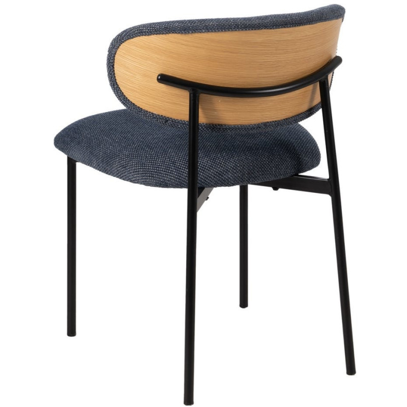 Chaise vintage style années 70 Tissu Bleu Métal Noir Bois contreplaqué Naturel Zalina (Lot de 4) - 4