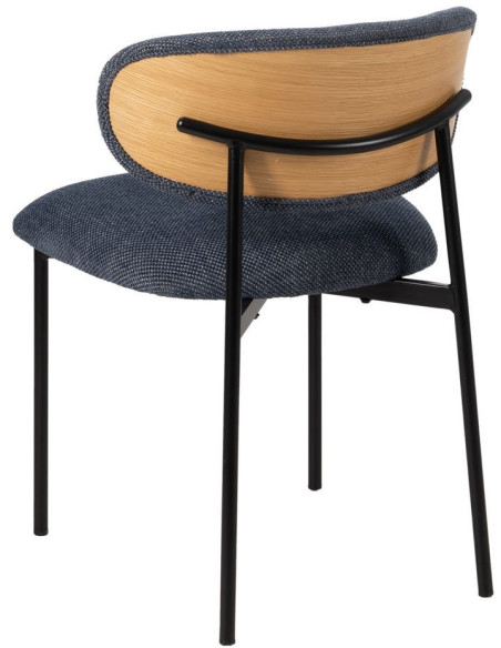 Chaise vintage style années 70 Tissu Bleu Métal Noir Bois contreplaqué Naturel Zalina (Lot de 4) - 4