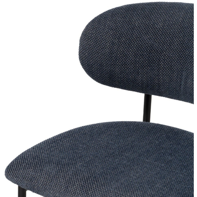 Chaise vintage style années 70 Tissu Bleu Métal Noir Bois contreplaqué Naturel Zalina (Lot de 4) - 6