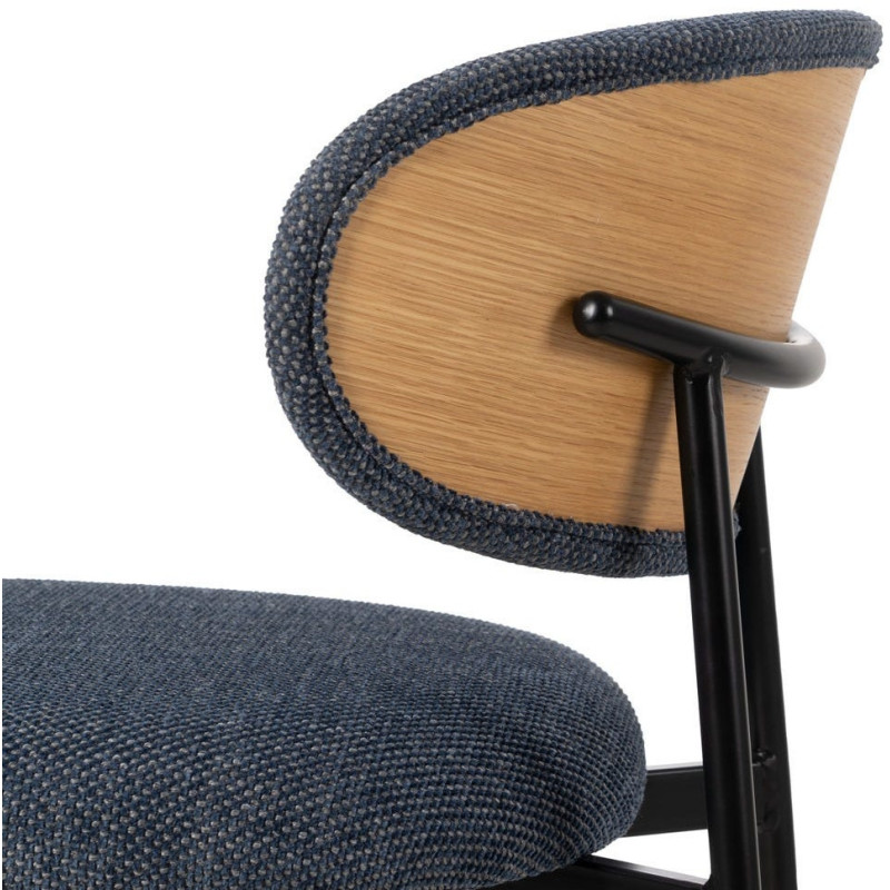 Chaise vintage style années 70 Tissu Bleu Métal Noir Bois contreplaqué Naturel Zalina (Lot de 4) - 8