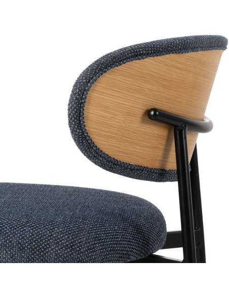 Chaise vintage style années 70 Tissu Bleu Métal Noir Bois contreplaqué Naturel Zalina (Lot de 4) - 8