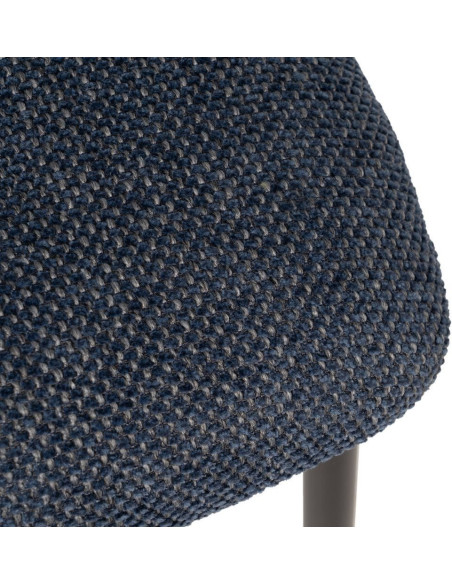 Chaise vintage style années 70 Tissu Bleu Métal Noir Bois contreplaqué Naturel Zalina (Lot de 4) - 9