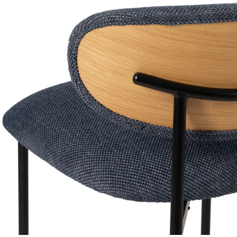 Chaise vintage style années 70 Tissu Bleu Métal Noir Bois contreplaqué Naturel Zalina (Lot de 4) - 10