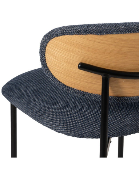Chaise vintage style années 70 Tissu Bleu Métal Noir Bois contreplaqué Naturel Zalina (Lot de 4) - 10