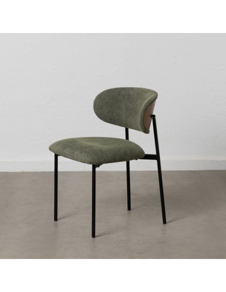Chaise vintage style années 70 Tissu Vert Métal Noir Bois contreplaqué Naturel Zalina (Lot de 4) - 1