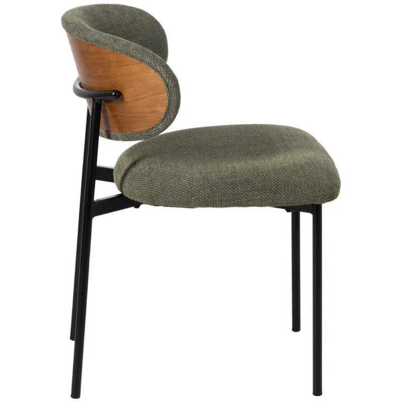 Chaise vintage style années 70 Tissu Vert Métal Noir Bois contreplaqué Naturel Zalina (Lot de 4) - 3