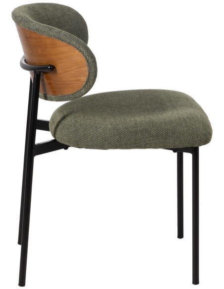 Chaise vintage style années 70 Tissu Vert Métal Noir Bois contreplaqué Naturel Zalina (Lot de 4) - 3