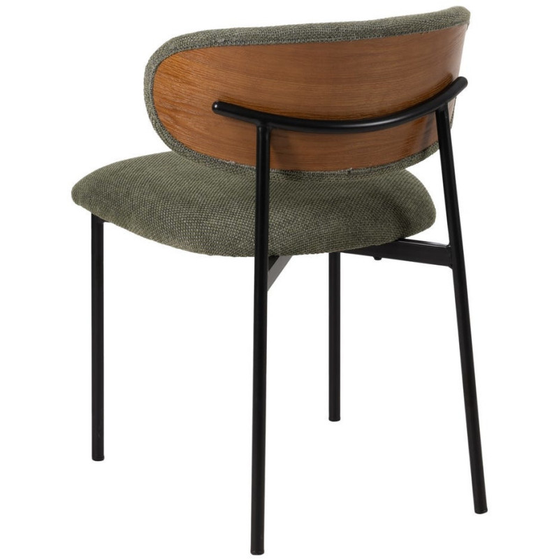 Chaise vintage style années 70 Tissu Vert Métal Noir Bois contreplaqué Naturel Zalina (Lot de 4) - 4