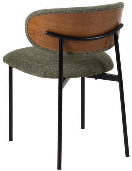 Chaise vintage style années 70 Tissu Vert Métal Noir Bois contreplaqué Naturel Zalina (Lot de 4) - 4