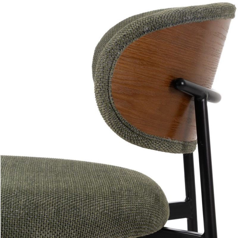 Chaise vintage style années 70 Tissu Vert Métal Noir Bois contreplaqué Naturel Zalina (Lot de 4) - 8