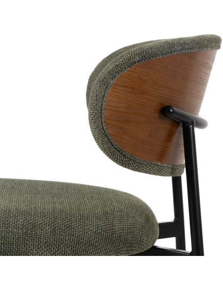 Chaise vintage style années 70 Tissu Vert Métal Noir Bois contreplaqué Naturel Zalina (Lot de 4) - 8