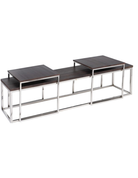 Table basse Gigogne Rectangulaire en Bois de manguier Marron Métal Argenté Judson (Lot de 3) - 1