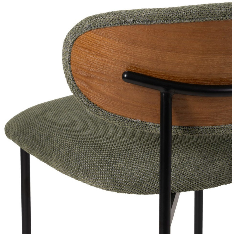 Chaise vintage style années 70 Tissu Vert Métal Noir Bois contreplaqué Naturel Zalina (Lot de 4) - 10