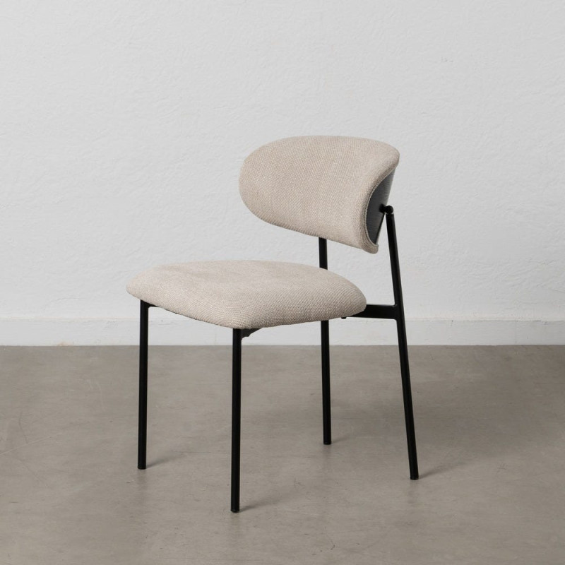 Chaise vintage style années 70 Tissu Blanc crème Métal Noir Bois contreplaqué Noir Zalina (Lot de 4) - 1