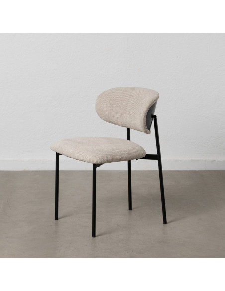 Chaise vintage style années 70 Tissu Blanc crème Métal Noir Bois contreplaqué Noir Zalina (Lot de 4) - 1