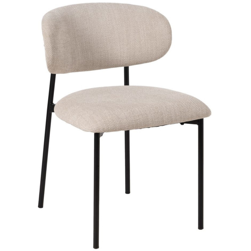 Chaise vintage style années 70 Tissu Blanc crème Métal Noir Bois contreplaqué Noir Zalina (Lot de 4) - 2