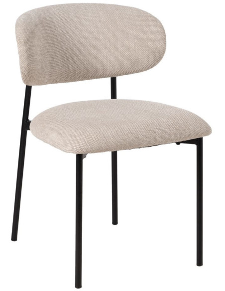 Chaise vintage style années 70 Tissu Blanc crème Métal Noir Bois contreplaqué Noir Zalina (Lot de 4) - 2