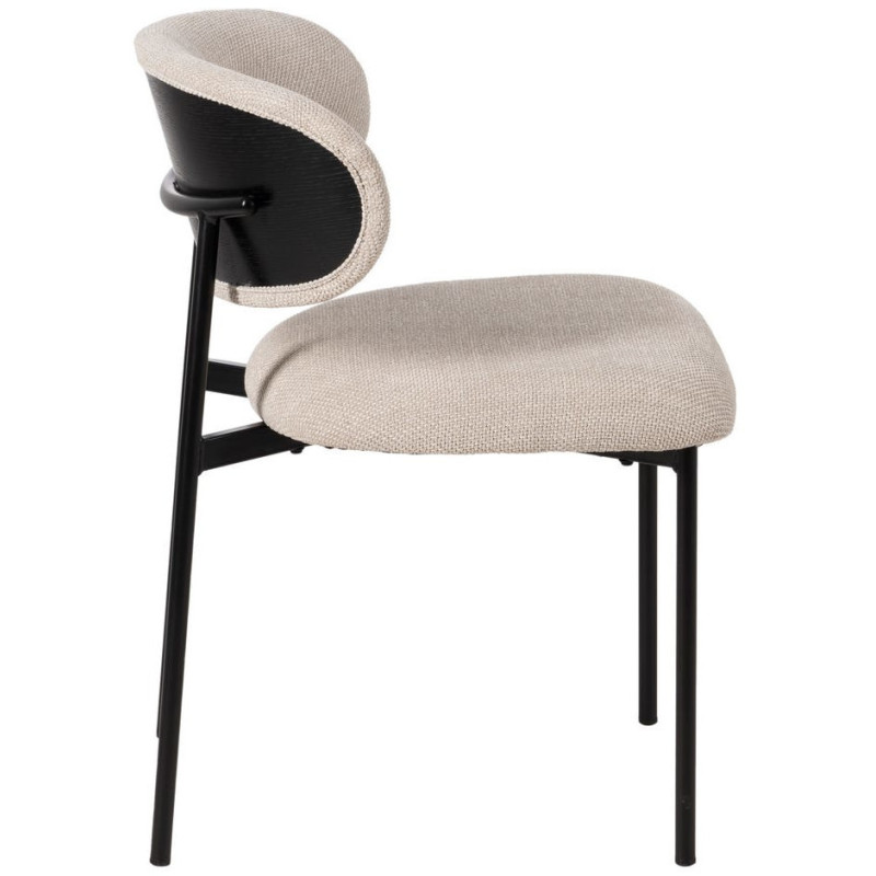 Chaise vintage style années 70 Tissu Blanc crème Métal Noir Bois contreplaqué Noir Zalina (Lot de 4) - 3