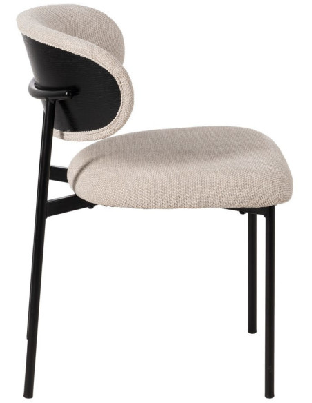 Chaise vintage style années 70 Tissu Blanc crème Métal Noir Bois contreplaqué Noir Zalina (Lot de 4) - 3