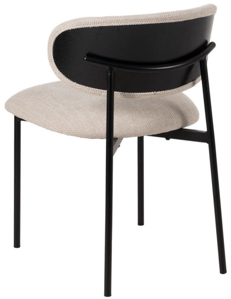 Chaise vintage style années 70 Tissu Blanc crème Métal Noir Bois contreplaqué Noir Zalina (Lot de 4) - 4