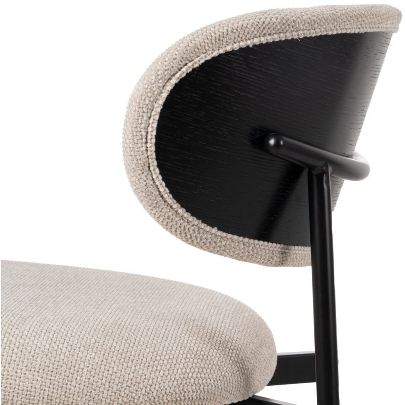 Chaise vintage style années 70 Tissu Blanc crème Métal Noir Bois contreplaqué Noir Zalina (Lot de 4) - 8