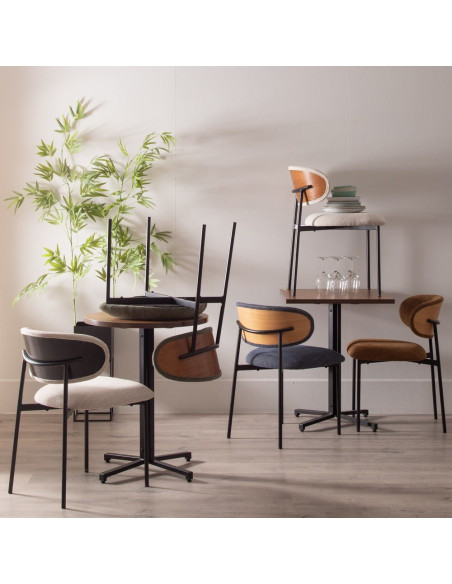 Chaise vintage style années 70 Tissu Blanc crème Métal Noir Bois contreplaqué Noir Zalina (Lot de 4) - 12