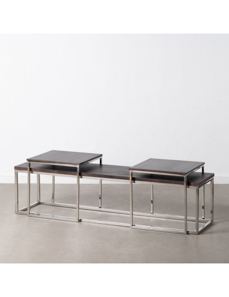 Table basse Gigogne Rectangulaire en Bois de manguier Marron Métal Argenté Judson (Lot de 3) - 11