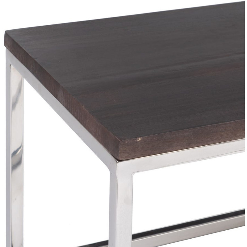 Table basse Gigogne Rectangulaire en Bois de manguier Marron Métal Argenté Judson (Lot de 3) - 5