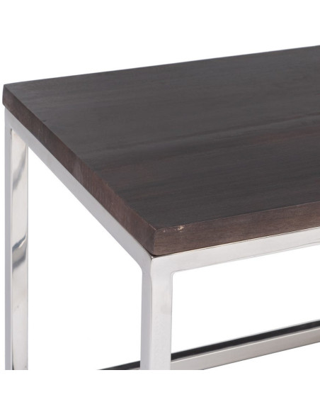 Table basse Gigogne Rectangulaire en Bois de manguier Marron Métal Argenté Judson (Lot de 3) - 5