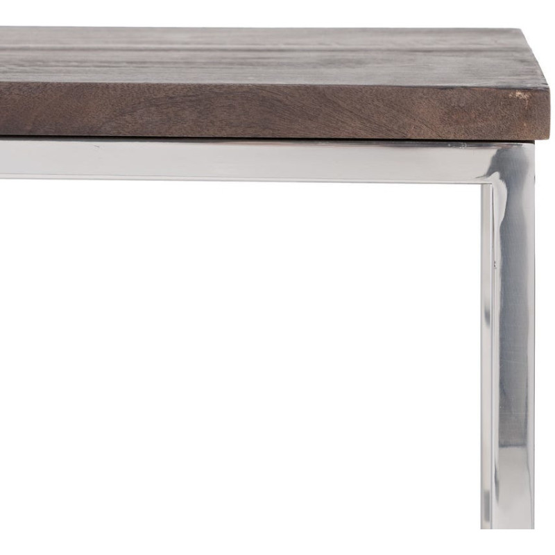 Table basse Gigogne Rectangulaire en Bois de manguier Marron Métal Argenté Judson (Lot de 3) - 6