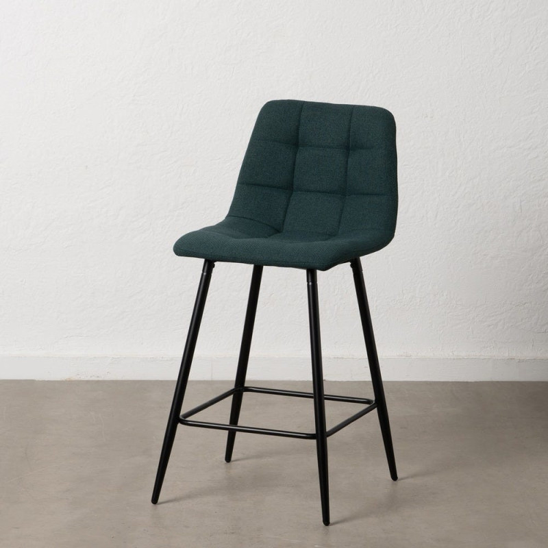 Tabouret de bar moderne chic Tissu Vert Matelassé Métal Noir Terimo (Lot de 4) - 11