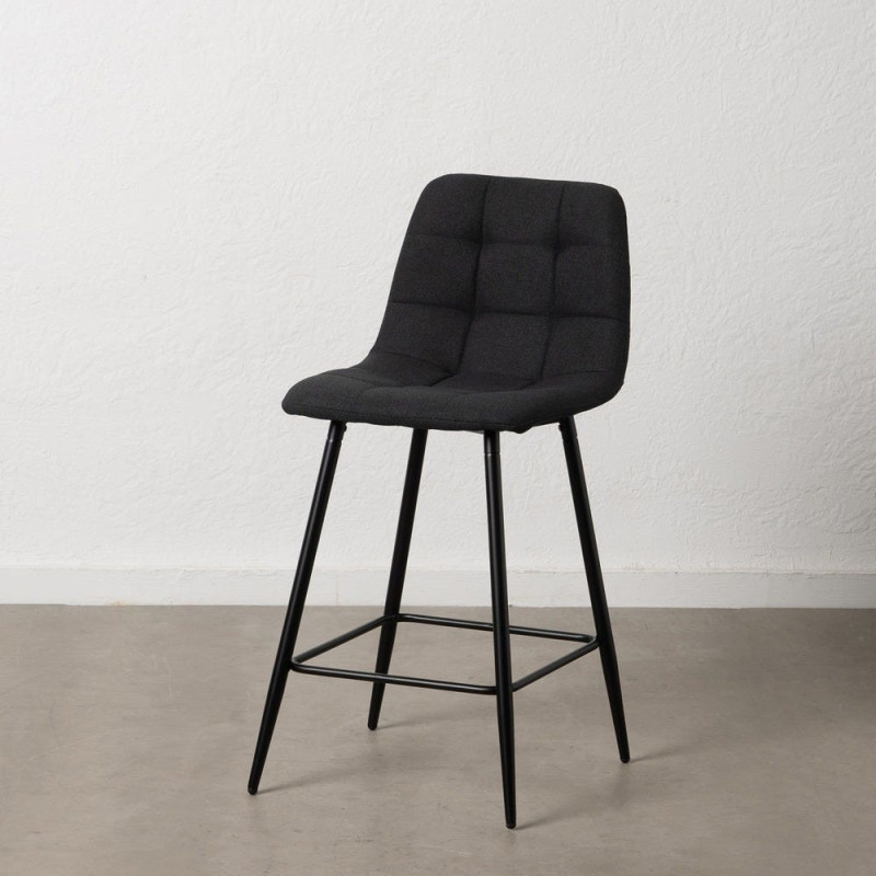 Tabouret de bar moderne chic Tissu Noir Matelassé Métal Noir Terimo (Lot de 4) - 11