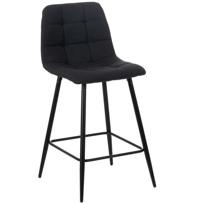 Tabouret de bar moderne chic Tissu Noir Matelassé Métal Noir Terimo (Lot de 4) - 1