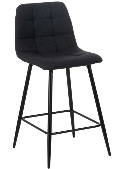 Tabouret de bar moderne chic Tissu Noir Matelassé Métal Noir Terimo (Lot de 4) - 1