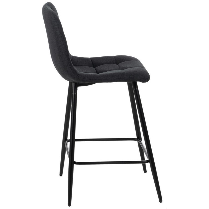 Tabouret de bar moderne chic Tissu Noir Matelassé Métal Noir Terimo (Lot de 4) - 2