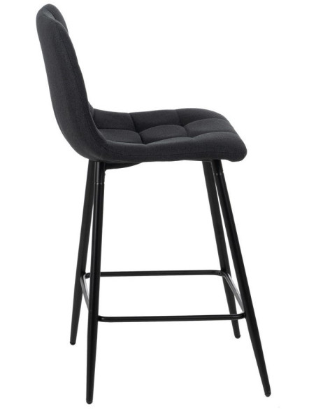 Tabouret de bar moderne chic Tissu Noir Matelassé Métal Noir Terimo (Lot de 4) - 2
