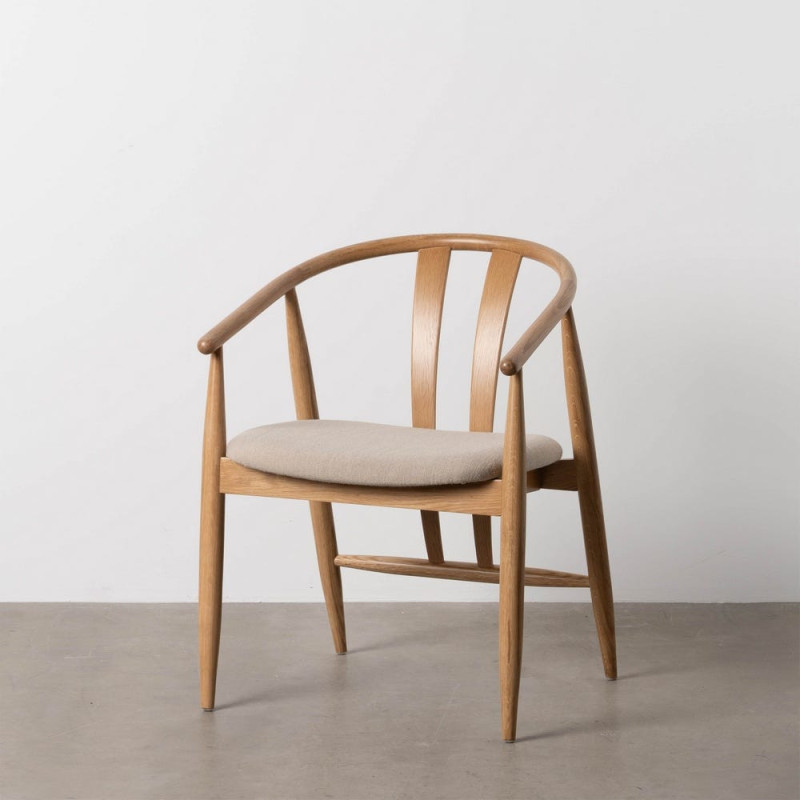 Fauteuil de table vintage scandinave Bois de chêne Naturel Tissu Beige Quinio - 12