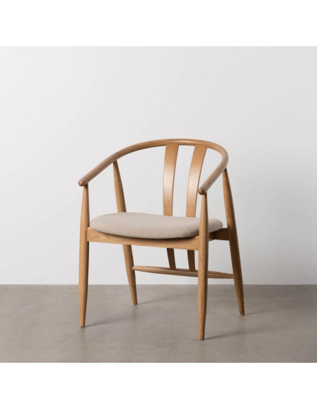Fauteuil de table vintage scandinave Bois de chêne Naturel Tissu Beige Quinio - 12