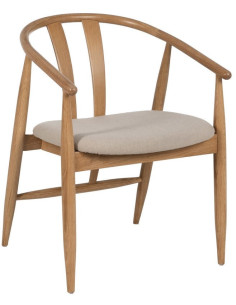 Fauteuil de table vintage scandinave Bois de chêne Naturel Tissu Beige Quinio - 1